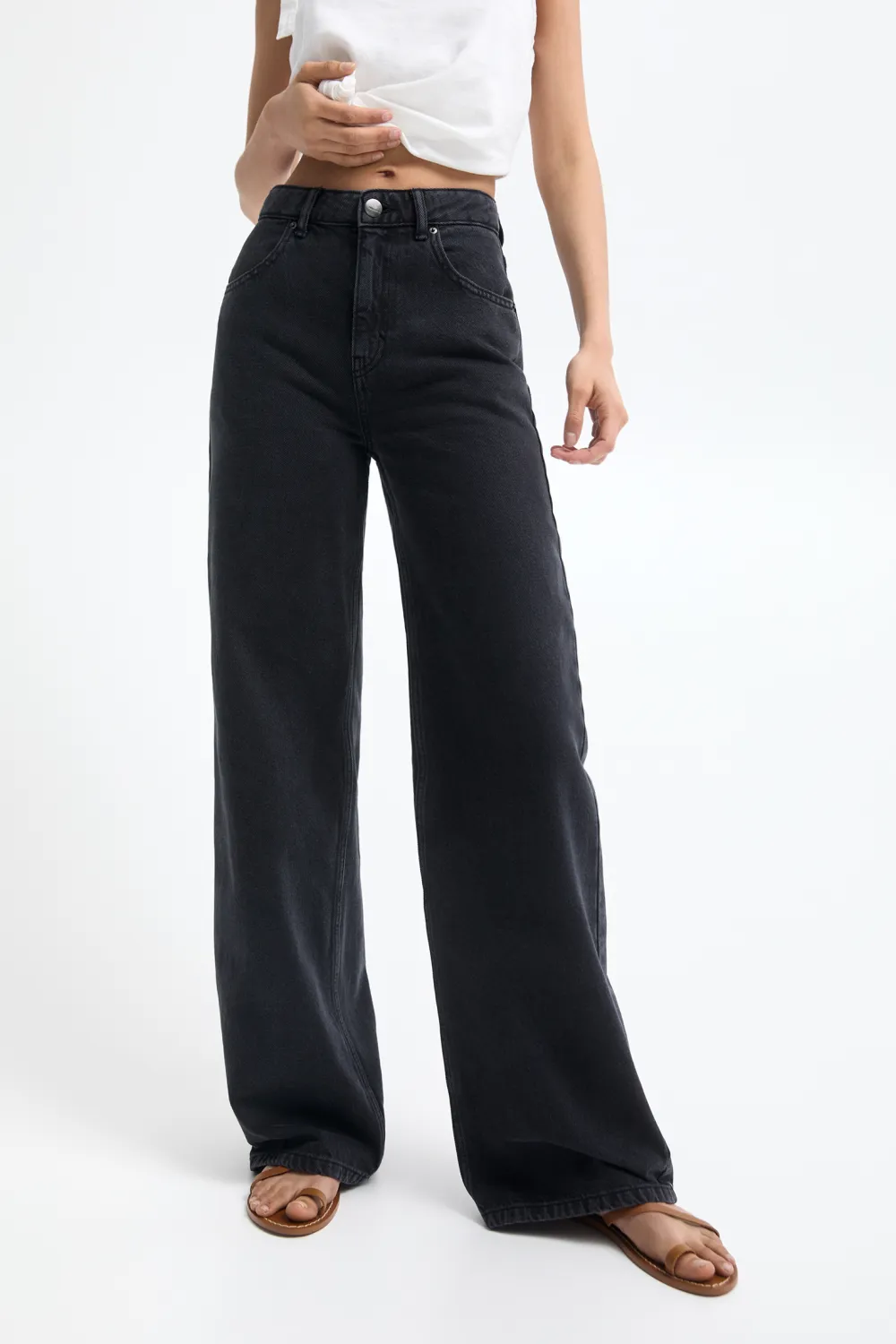 Jeans wide leg tiro alto