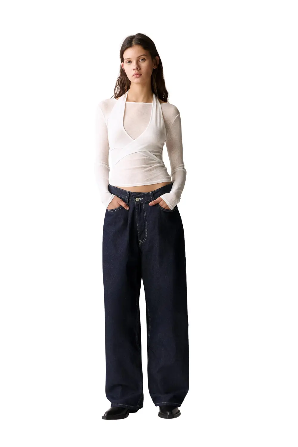 Double-layer top with crossover neckline