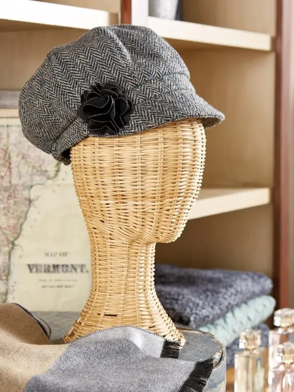 Women's Irish Wool Herringbone Newsboy Cap