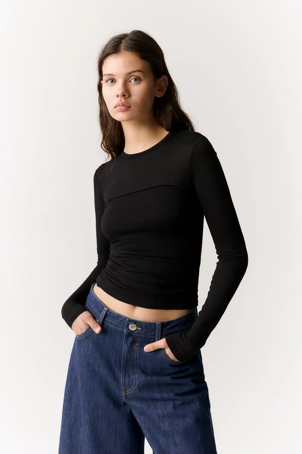 Long sleeve draped T-shirt
