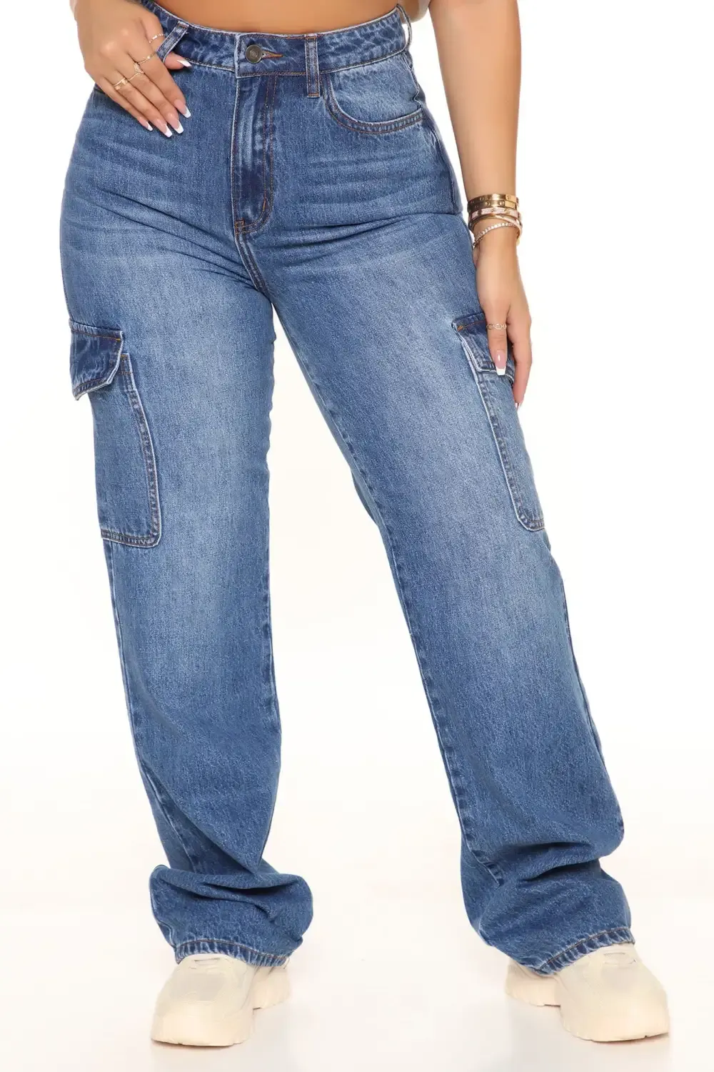 End Of Day Cargo Jeans - Medium Blue Wash