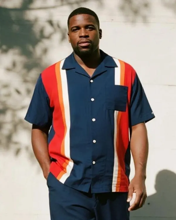 Big & Tall Men's Stripe Short Sleeve Shirt and Pants Suit