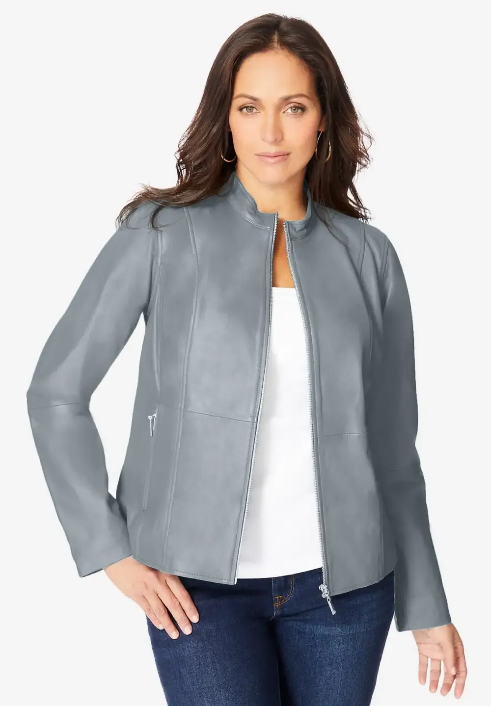 Zip Front Leather Jacket