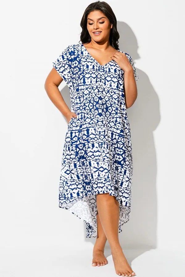 V-Neck High Low Geometric Cover Up