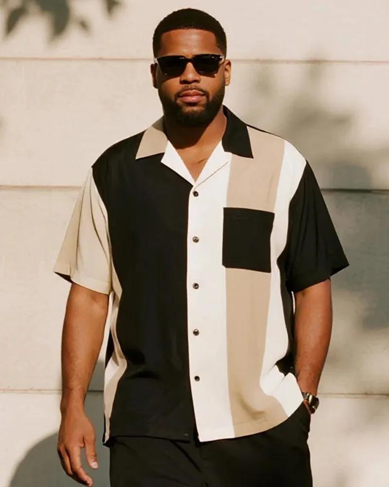 Big & Tall Men's Business Contrast Colorblock Short Sleeve Shirt and Pants Suit