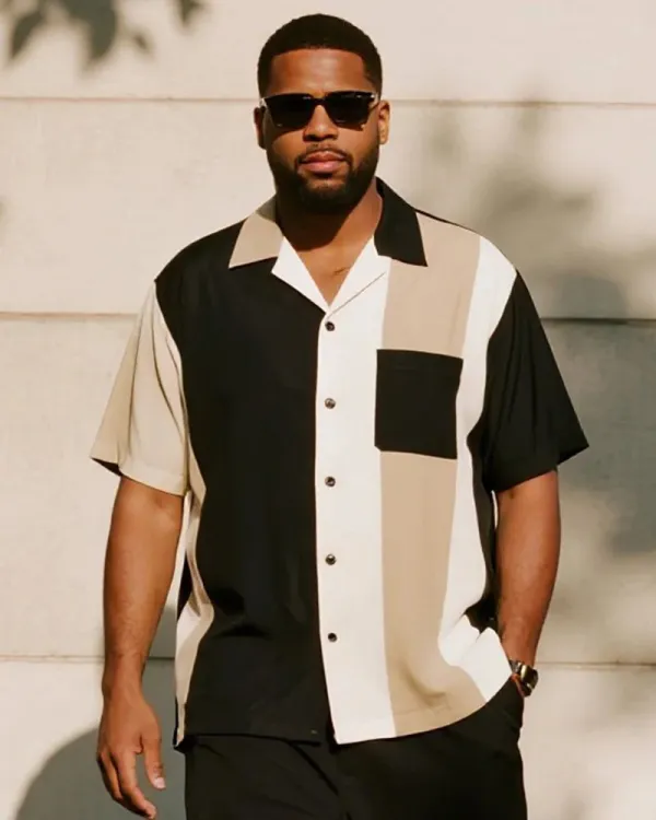 Big & Tall Men's Business Contrast Colorblock Short Sleeve Shirt and Pants Suit