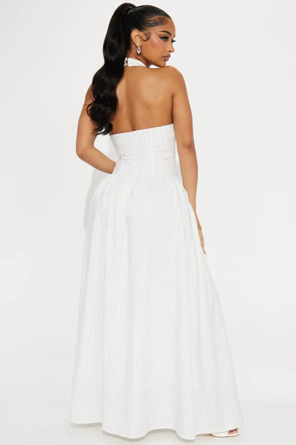 Jayla Pinstripe Halter Maxi Dress - White/combo