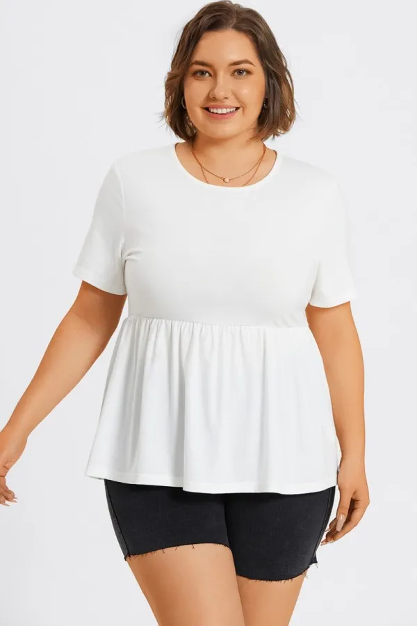 Black Peplum Short Sleeve Round Neck Top