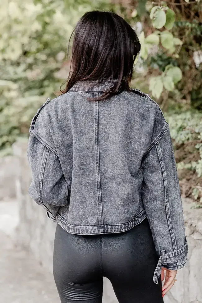It's Your Choice Black Acid Washed Cropped Denim Jacket