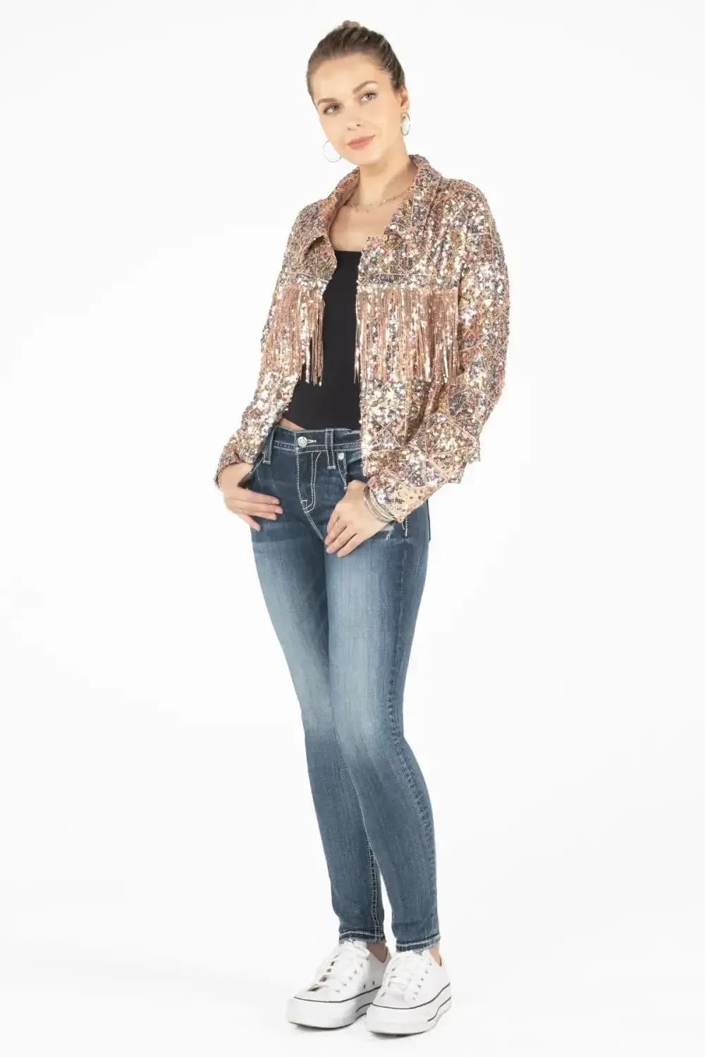 Geometric Sequin Fringe Jacket