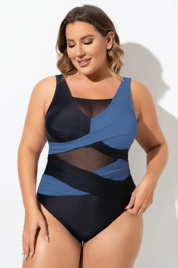 Black & White Sexy Cut Out Mesh One Piece Swimsuit