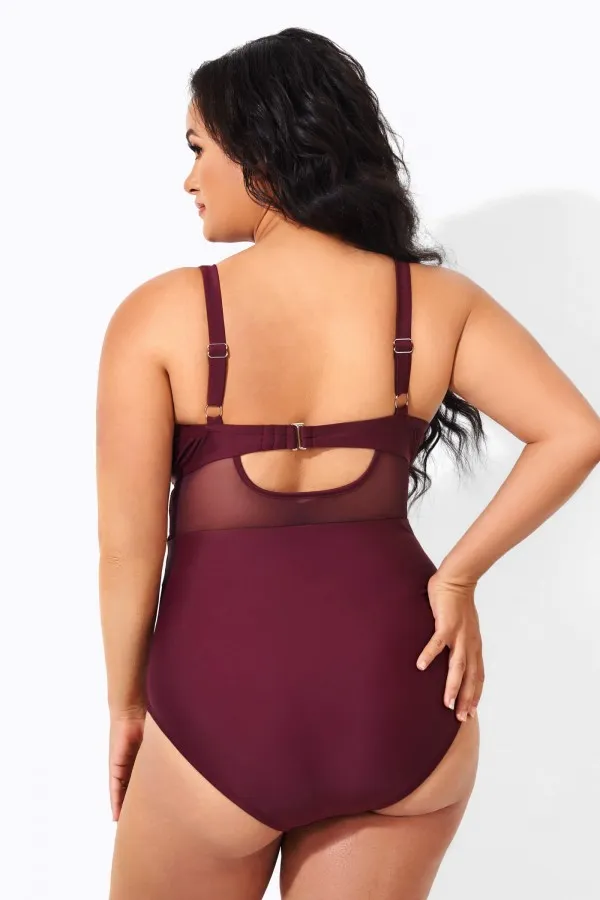 Black Cut Out Mesh Underwire One Piece Swimsuit