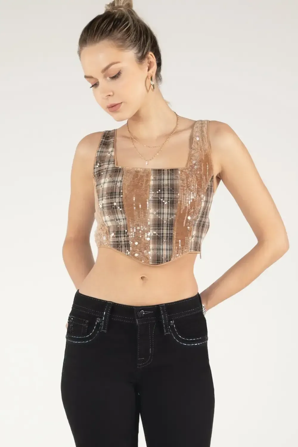 Plaid Sequin Crop Top