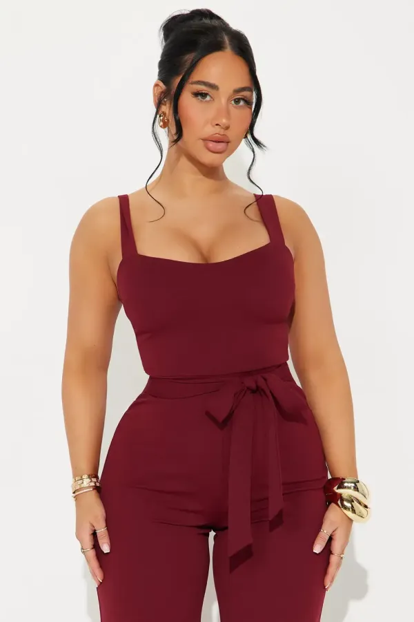 Theya Crepe Wide Leg Jumpsuit - Wine