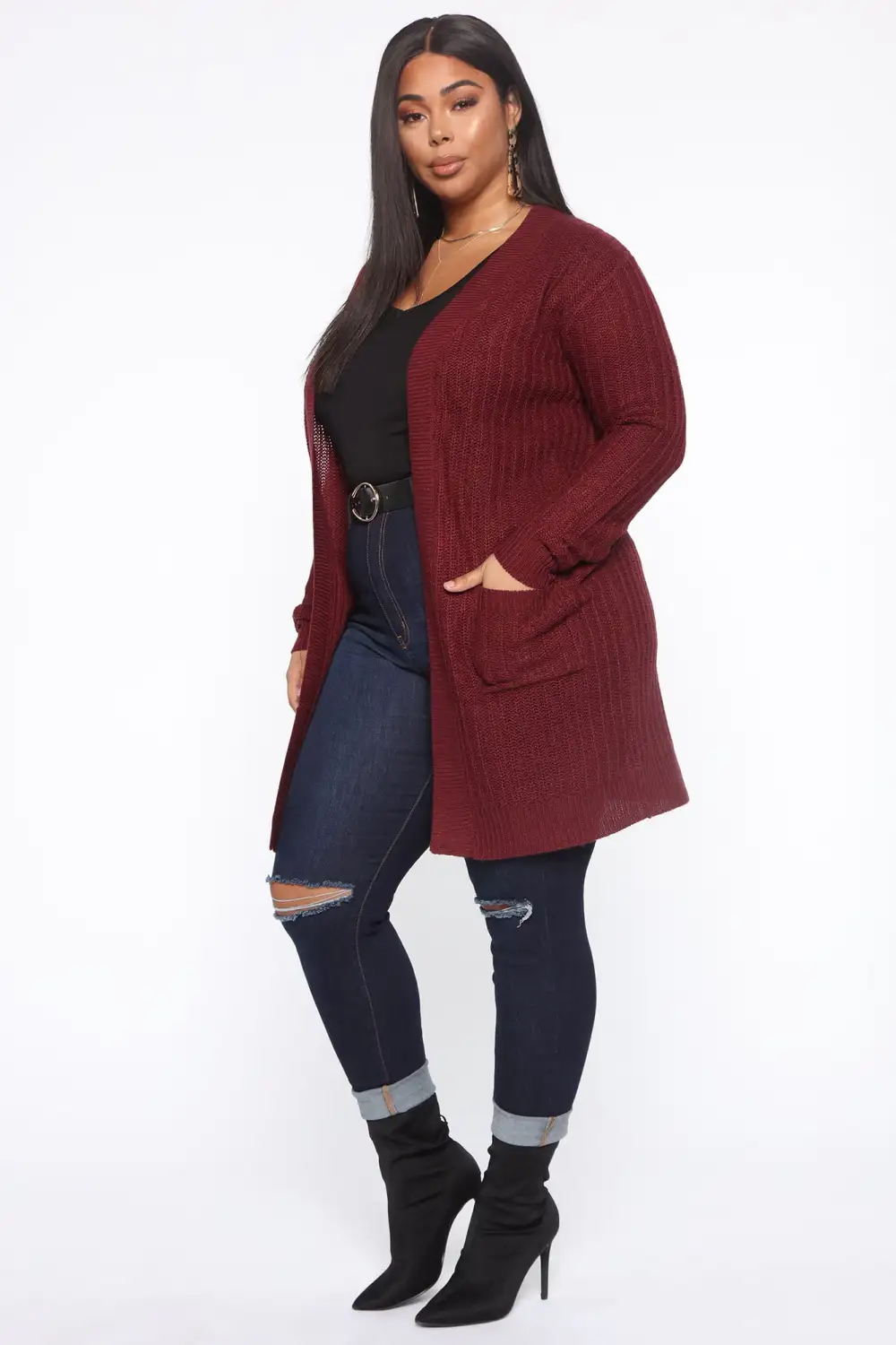 Throw It On Ribbed Cardigan - Burgundy