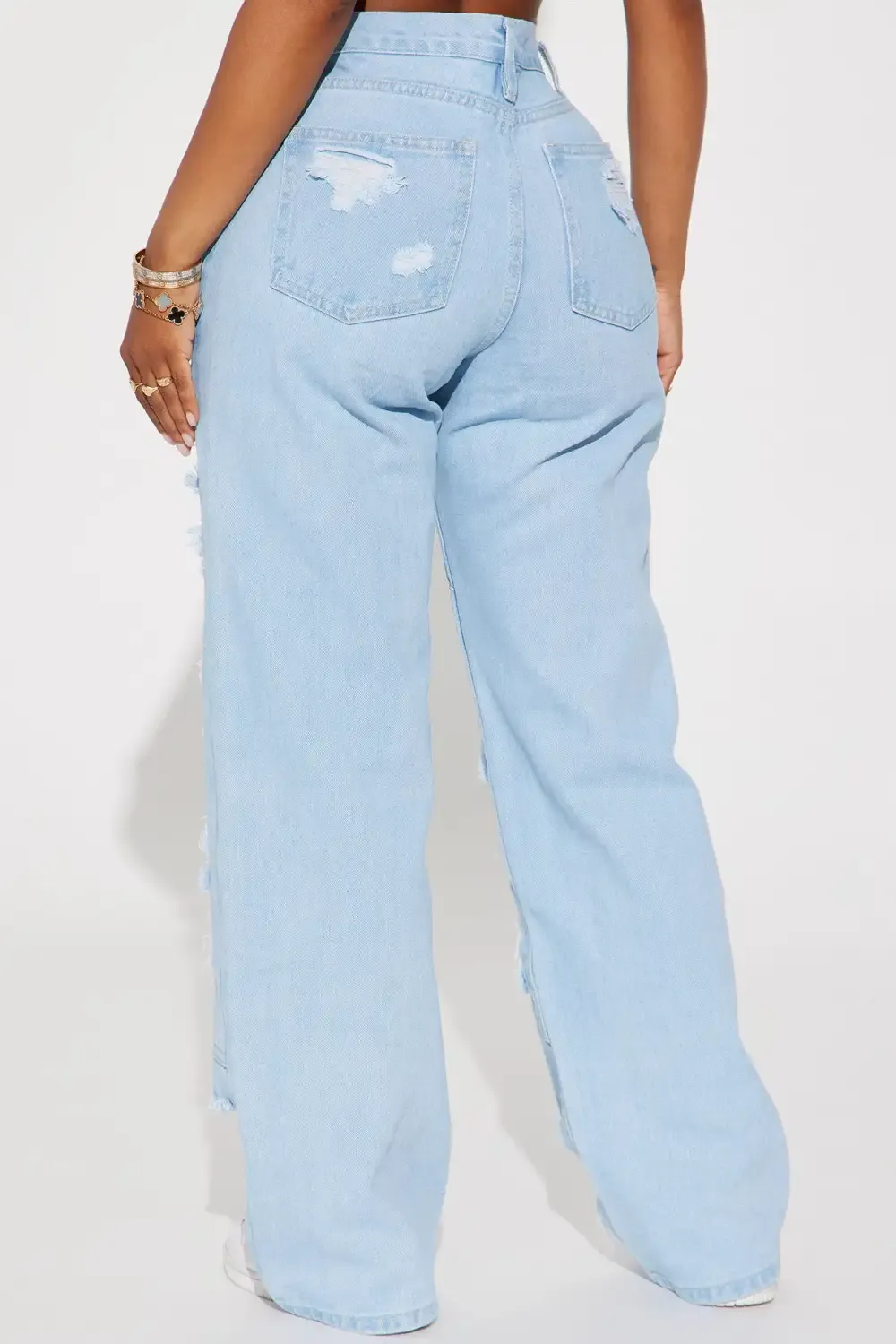 Way With Words Ripped Non Stretch Baggy Jeans - Light Wash