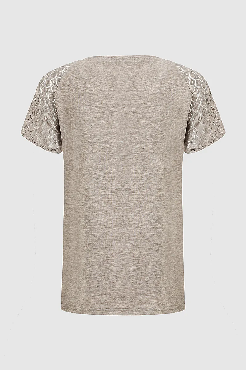 Solid Hollow Out Round Neck Short Sleeve T-Shirt