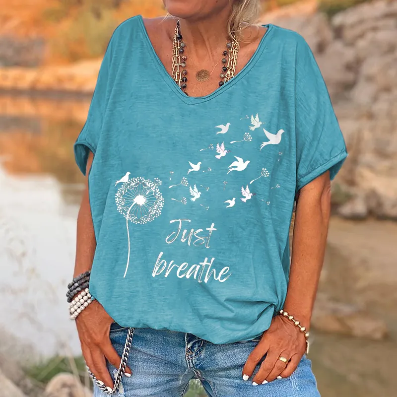 Just Breathe Printed Women's V-neck T-shirt