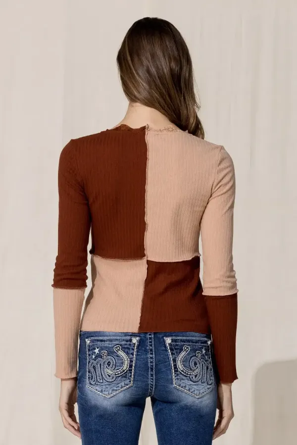 Multi Brown Color Block Top