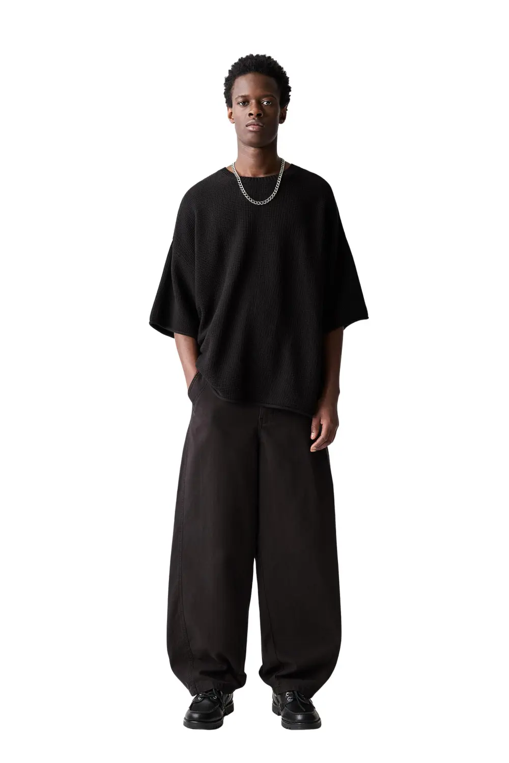 Waffle-knit boxy-fit T-shirt