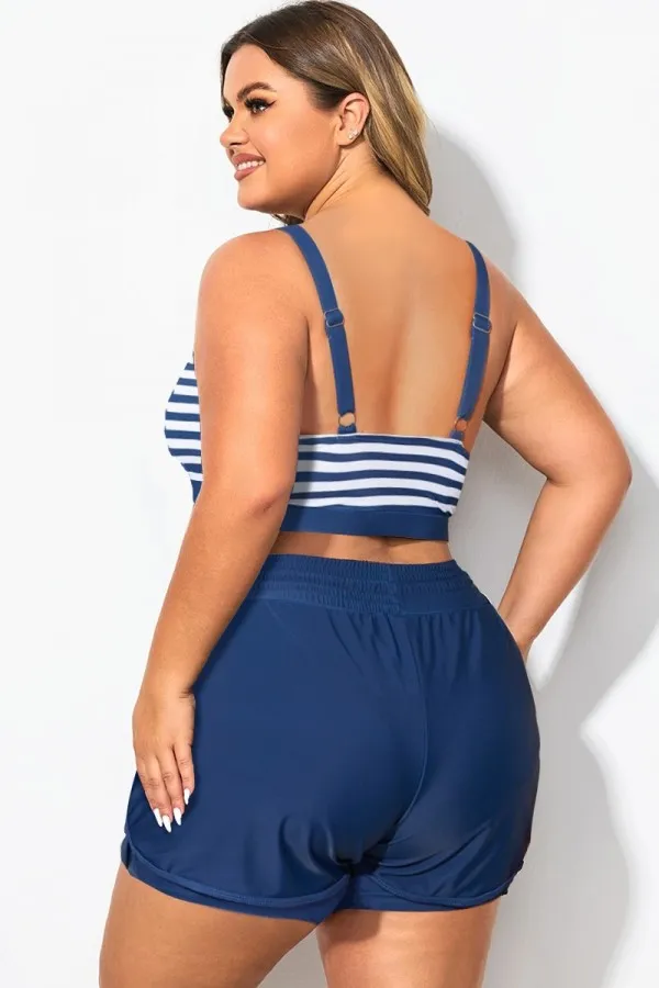 Plus Size Green Check Pinstripe Bikini Top