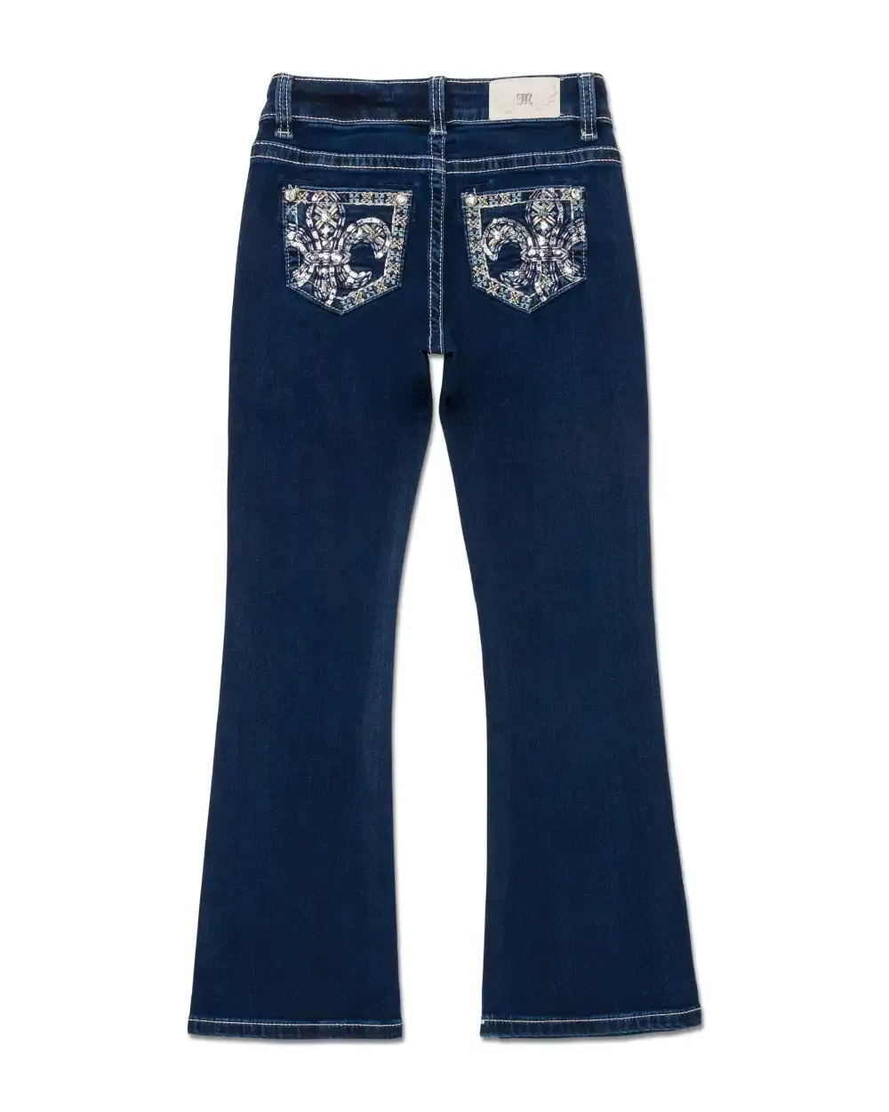 Girls Metallic Turquoise Fleur De Lis Bootcut Jeans