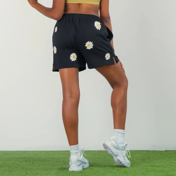 COTTON SHORTS (MID THIGH CUT) DAISY - BLACK