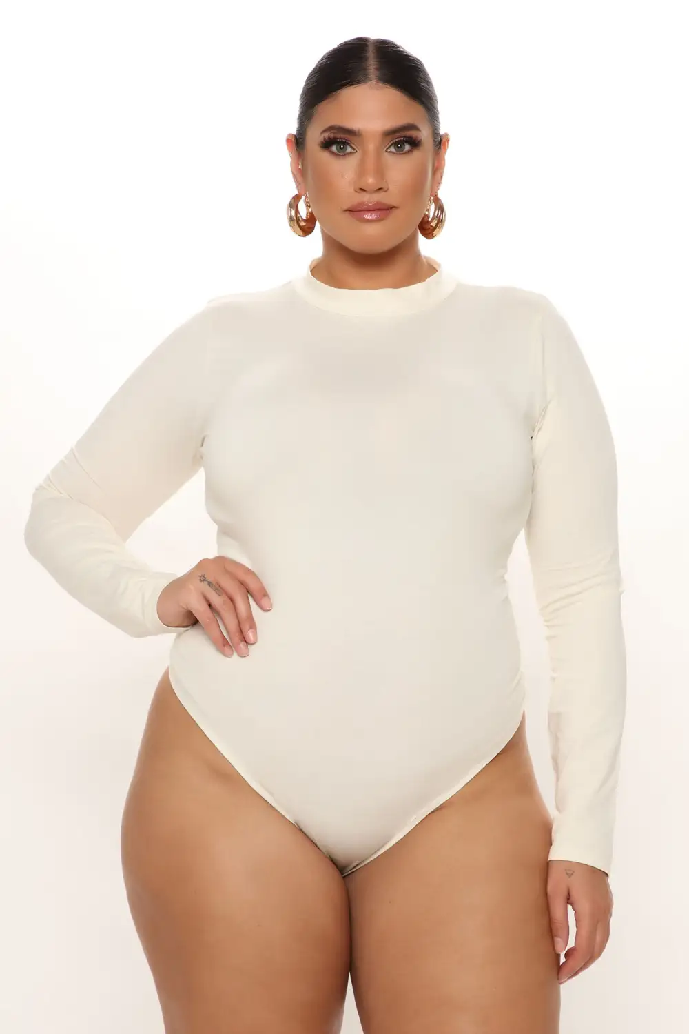 Melanie Mock Neck Bodysuit - Cream