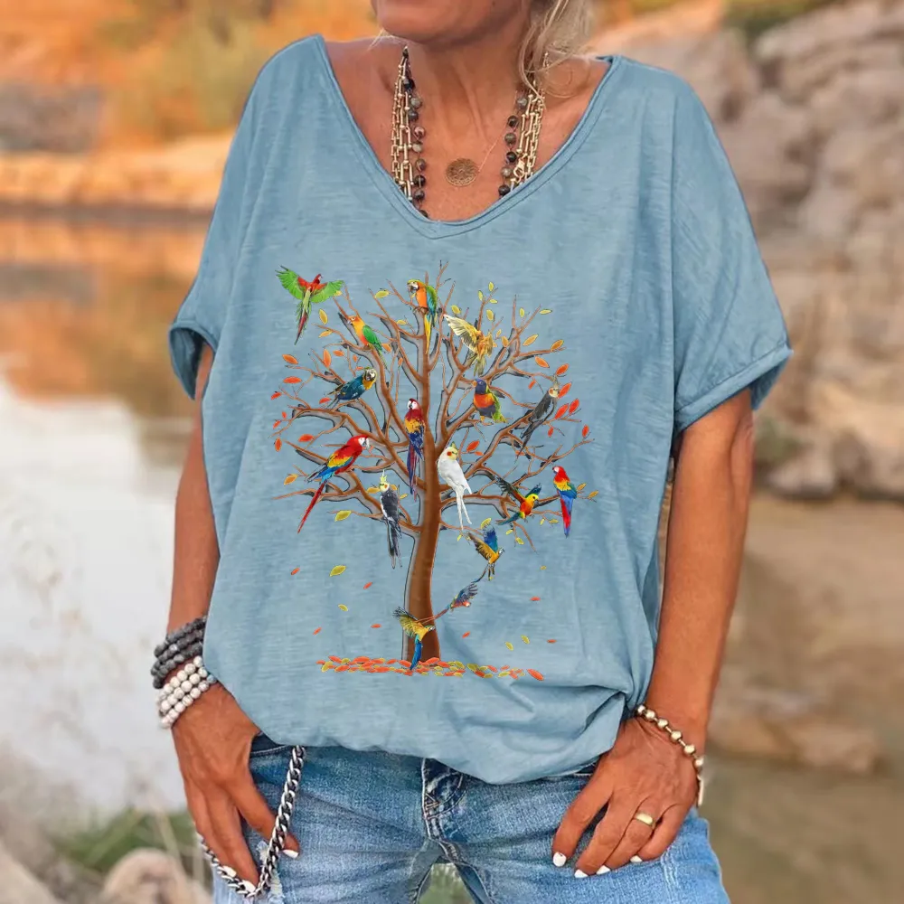 A tree Of Parrots Printed Women's T-shirt