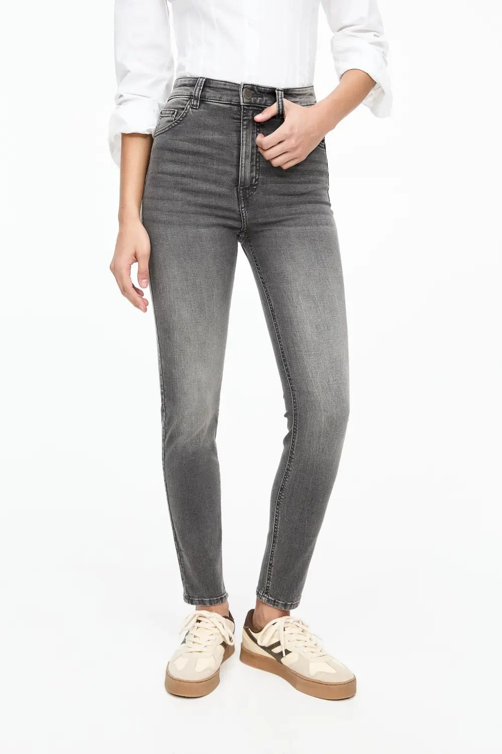 Jeans skinny tiro alto