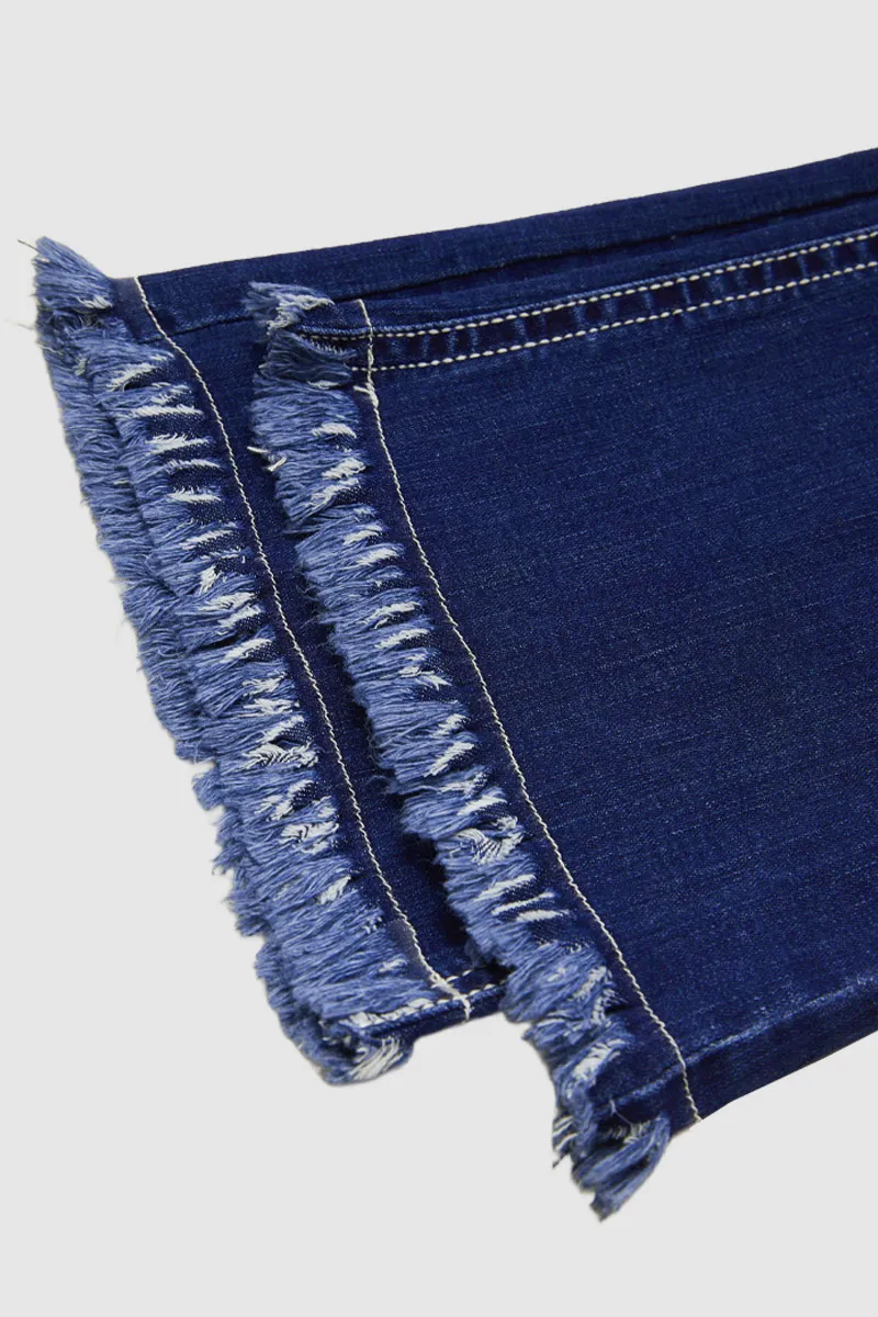 Raw Hem Double Button Mid Waist Straight Leg Jeans