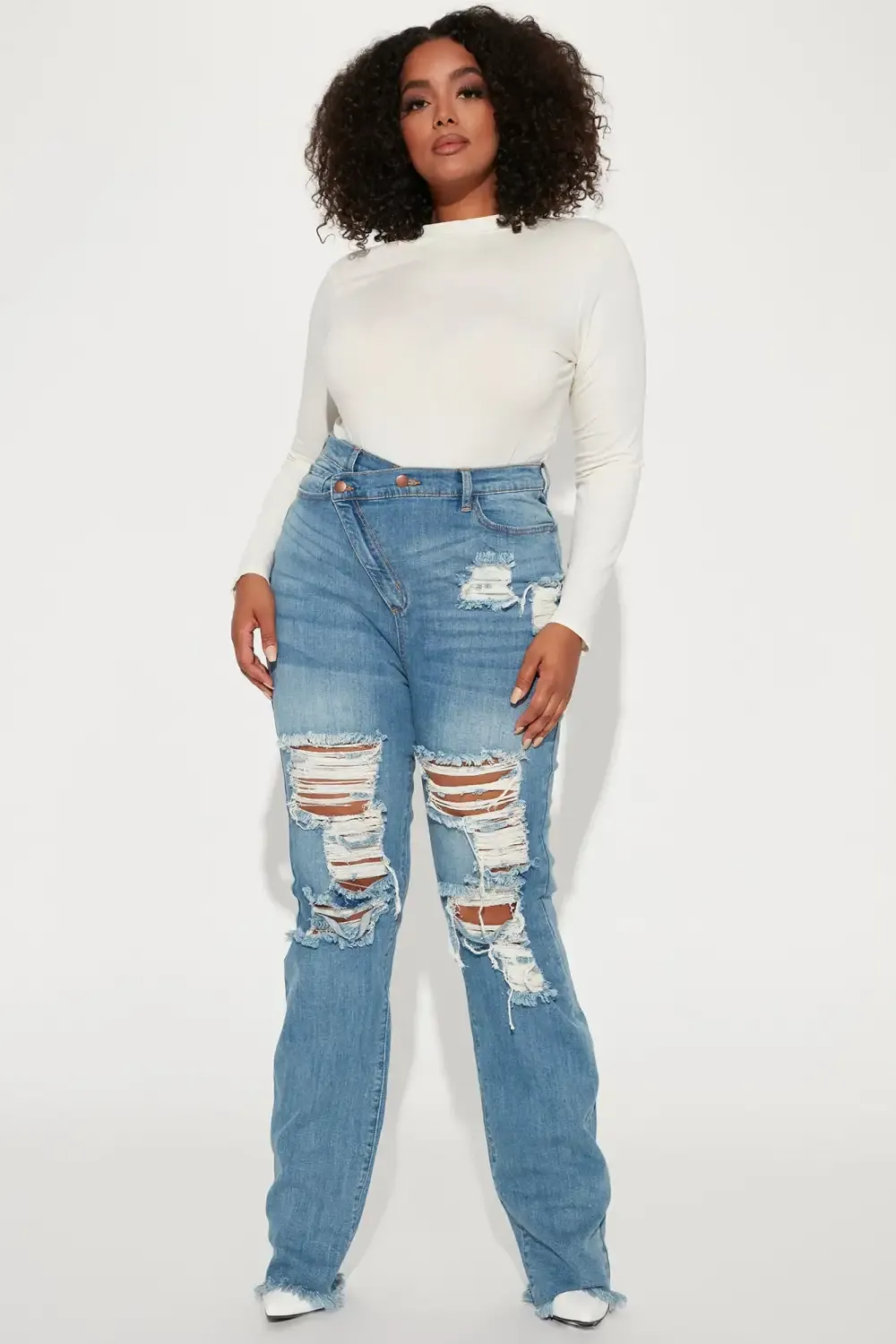Tall Don't Get Crossed Over Slouch Fit Jeans - Medium Blue Wash