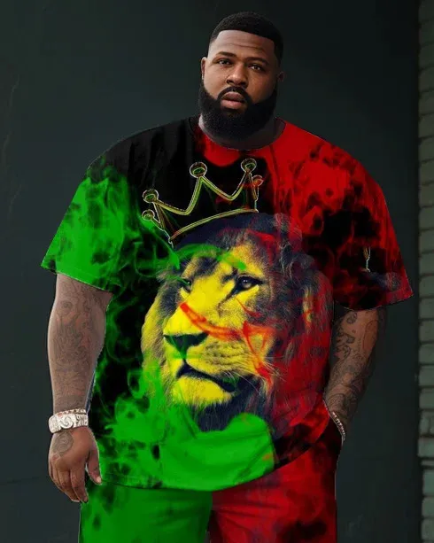 Big Build Men'S Crown Lion Short Sleeve Tee And Shorts Set