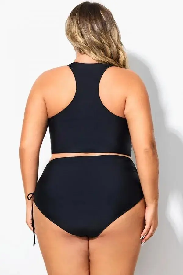 Black Scoop Neck Racerback Shirred Bikini Top