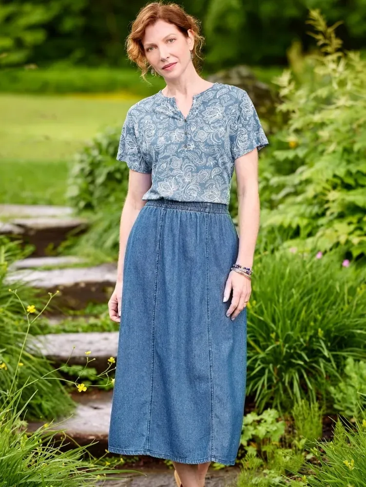 Classic Six-Gore Cotton Denim Skirt