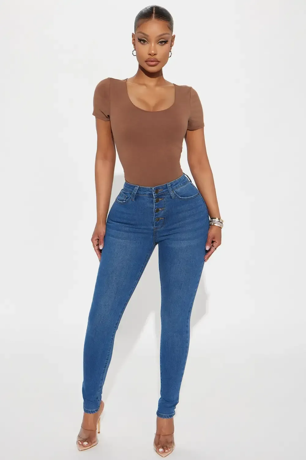 Beaumont Buttonfront Stretch Skinny Jeans - Medium Wash