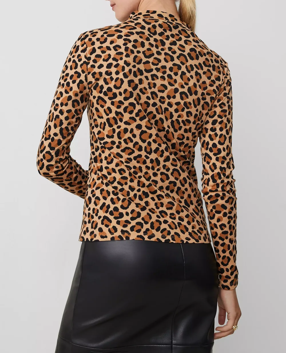 Animal Print Mock Neck Top