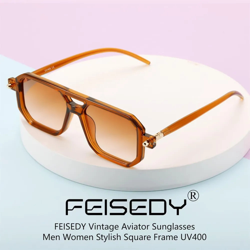 FEISEDY Vintage Square 70s Flat Aviator Sunglasses Women Men Classic Retro Stylish Frame UV400 Sunglasses B2622