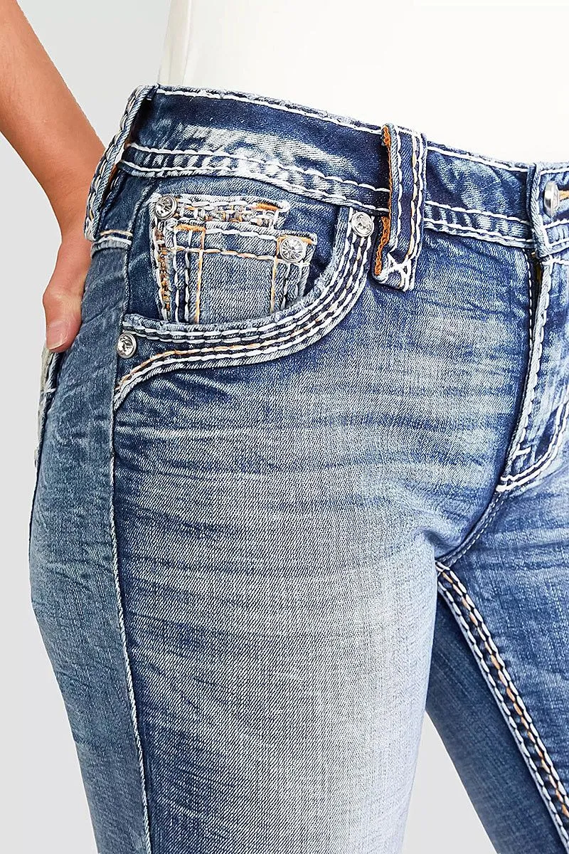 Wash Stitch Detail Mid Rise Crop Skinny Jeans
