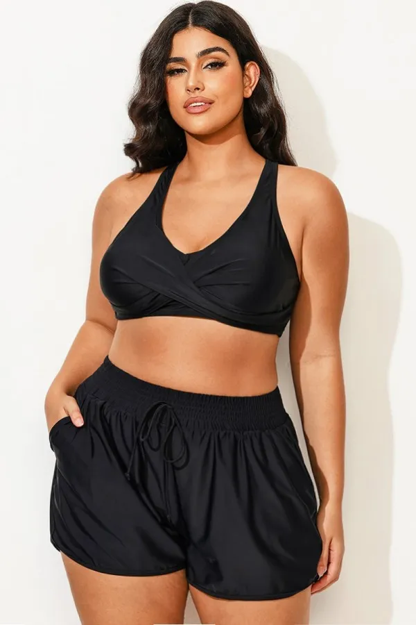 Black Twist Front Adjustable Back Latch Bikini Top