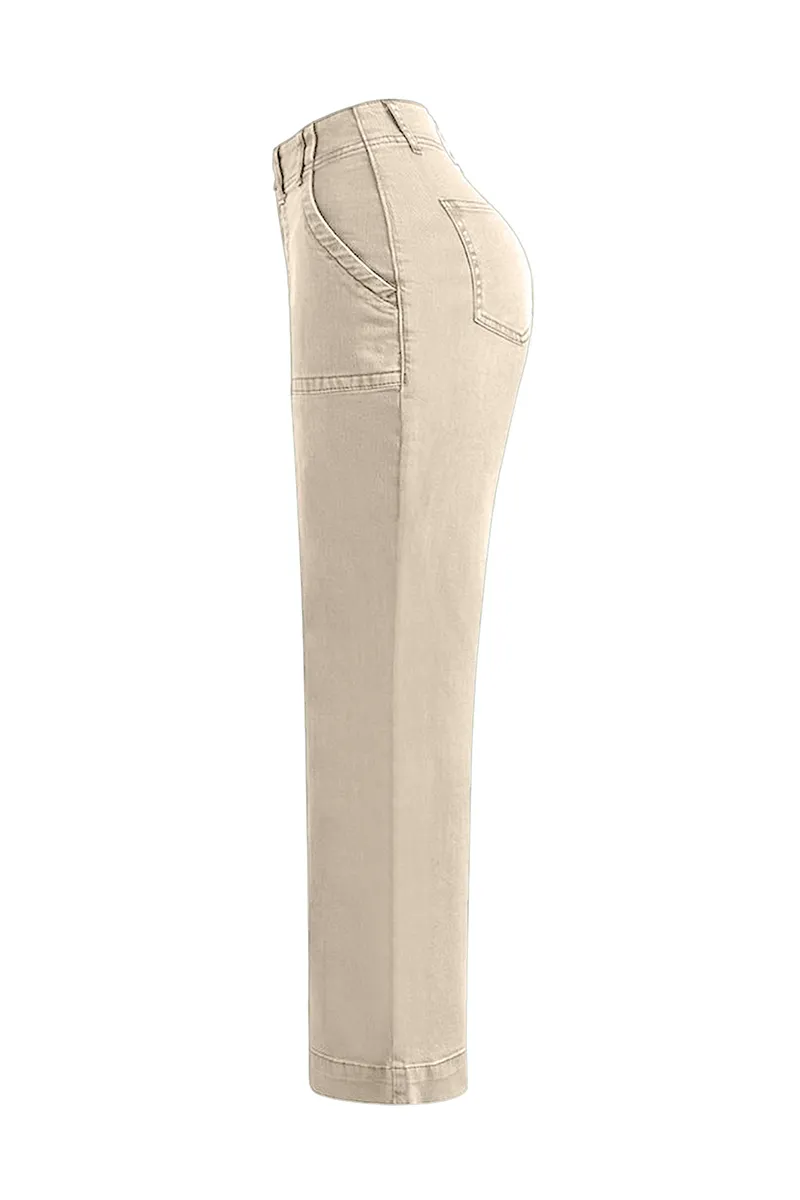 Double Button Mid Waist Straight Leg Pants