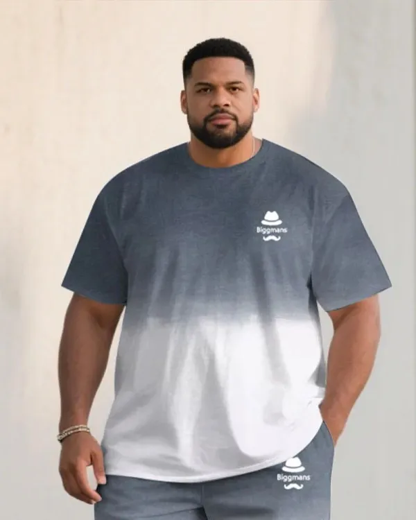 Big & Tall Men's Gradient Contrast Color T-Shirt and Shorts Suit
