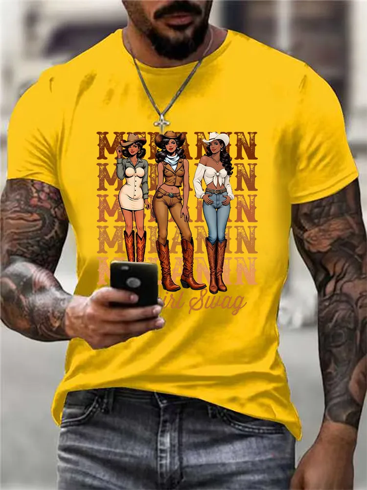 Men'S Round-Neck Short-Sleeved T-Shirt With Cowgirl Bwag Prints