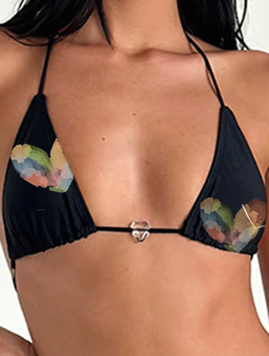 Black With Heart Bead Bikini Top