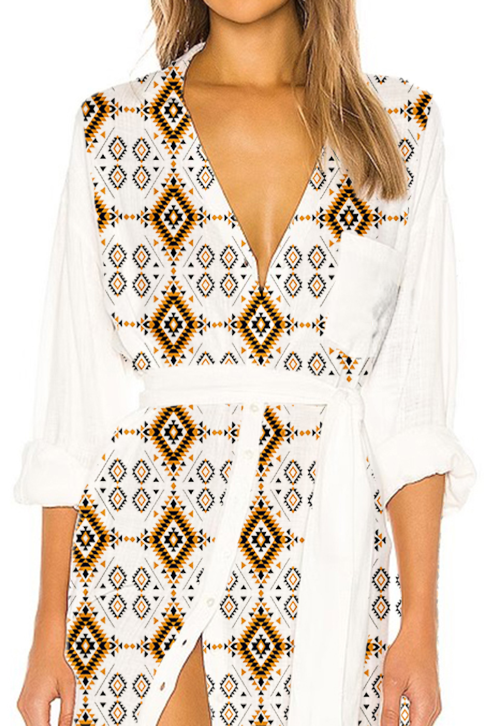 Geometric Pattern Wrap Style Asymmetric Dress