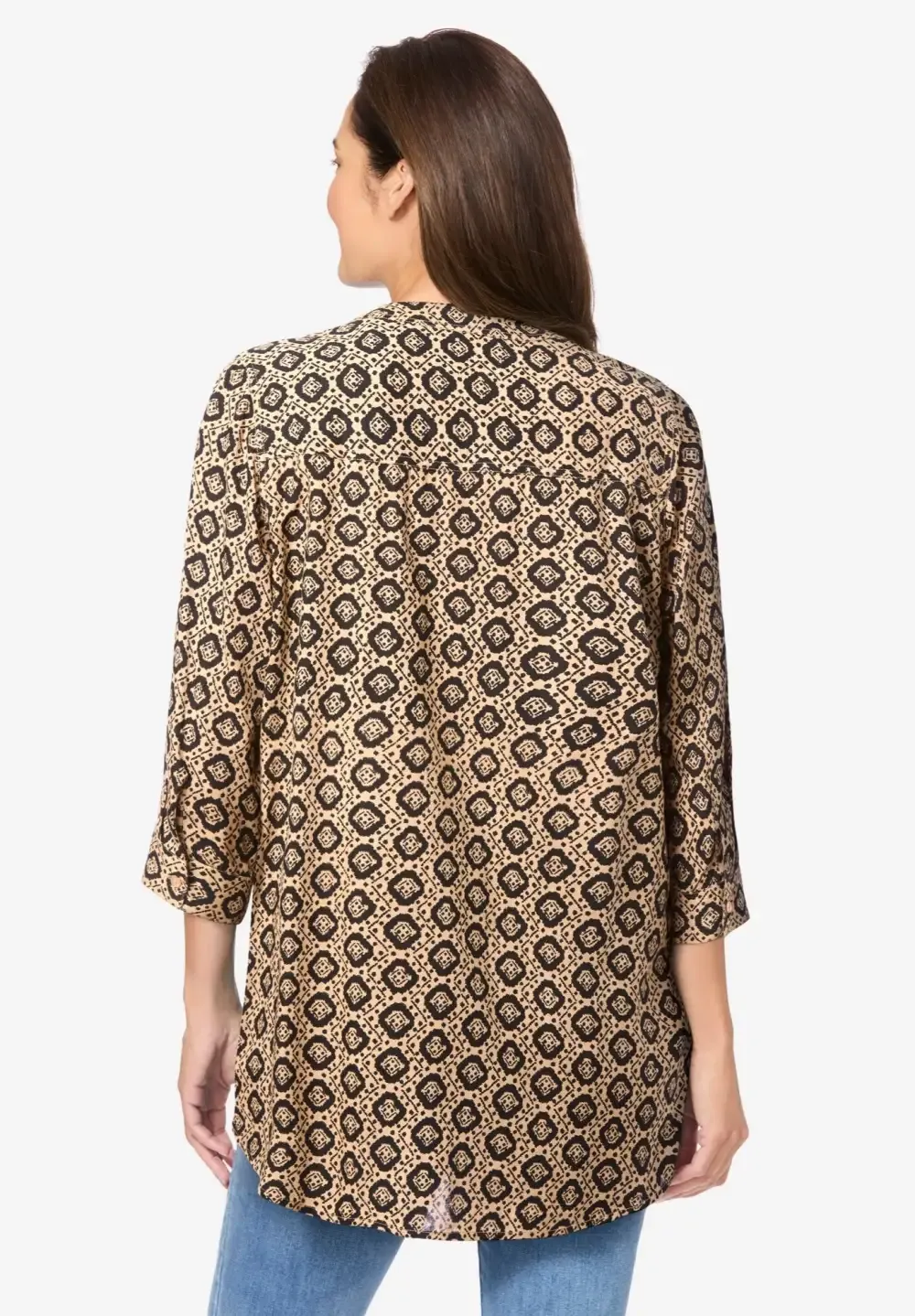 Rayon 7-Day Three-Quarter Sleeve Tab-Front Tunic