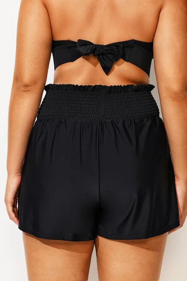 Solid Color Ruffle Trim Decoration Elastic Waist Shorts