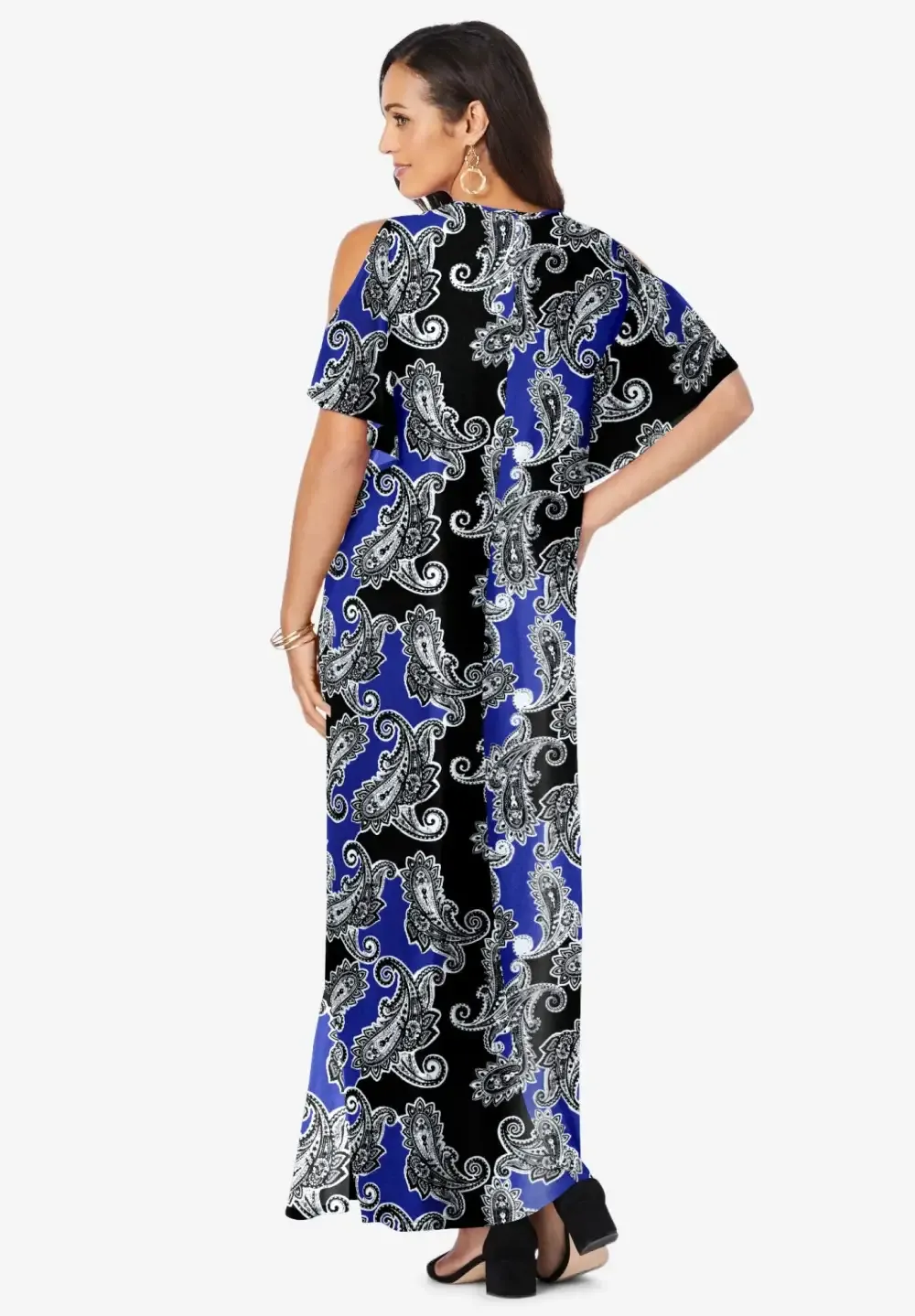 Stretch Knit Cold Shoulder Maxi Dress
