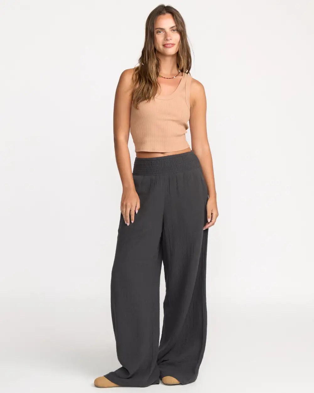 New Waves Gauze Elastic Waist Pants - Black Sands