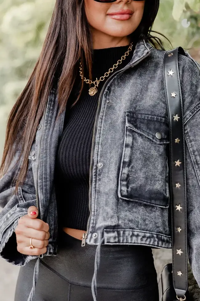 It's Your Choice Black Acid Washed Cropped Denim Jacket